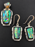 Wednesday Eddie Custom Sterling Silver Shell Inlay Pendant Earrings Set
