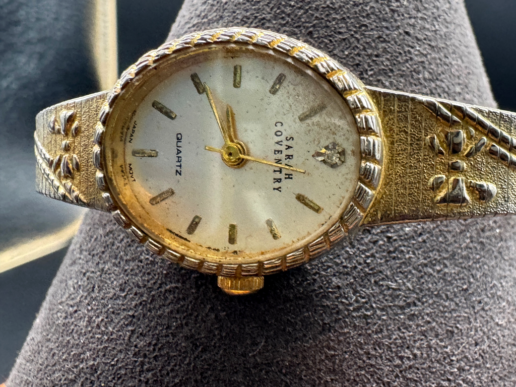 Vintage Sarah Coventry Quartz Watch, Two-Tone Textured Band, Untested