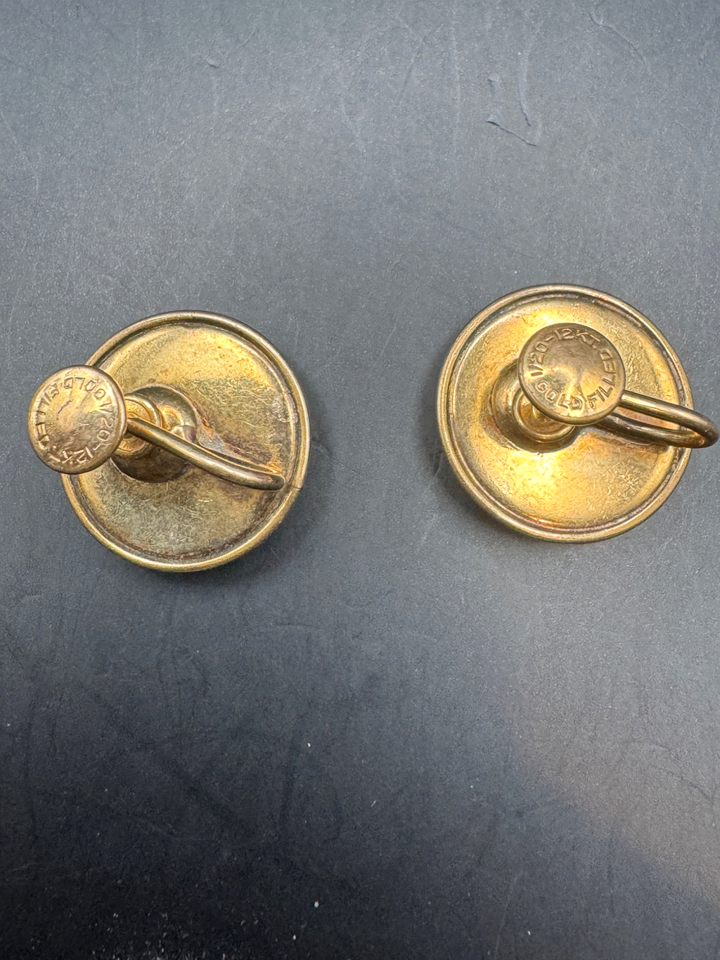 Vintage 12KT Gold Filled Black Enamel Rhinestone Cluster Button Earrings, Screw Back