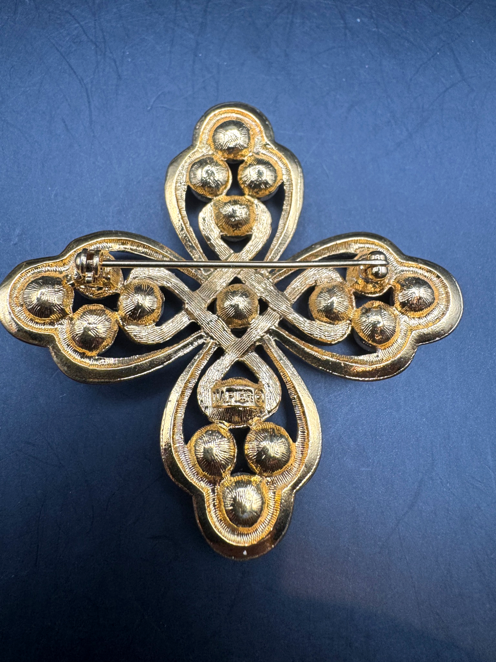 Signed Napier Gold Tone Faux Pearl Bow/Butterfly Brooch, 2"