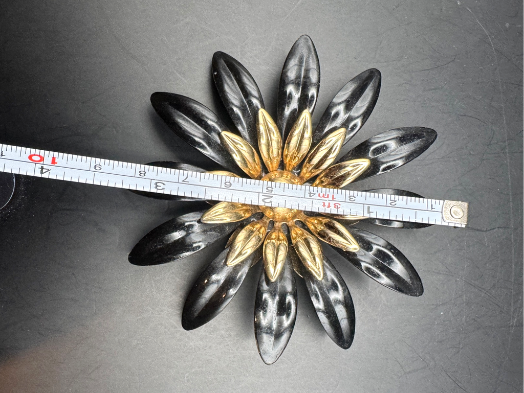 Vintage Sarah Coventry Black Enamel & Gold Tone Layered Daisy Brooch, 3"