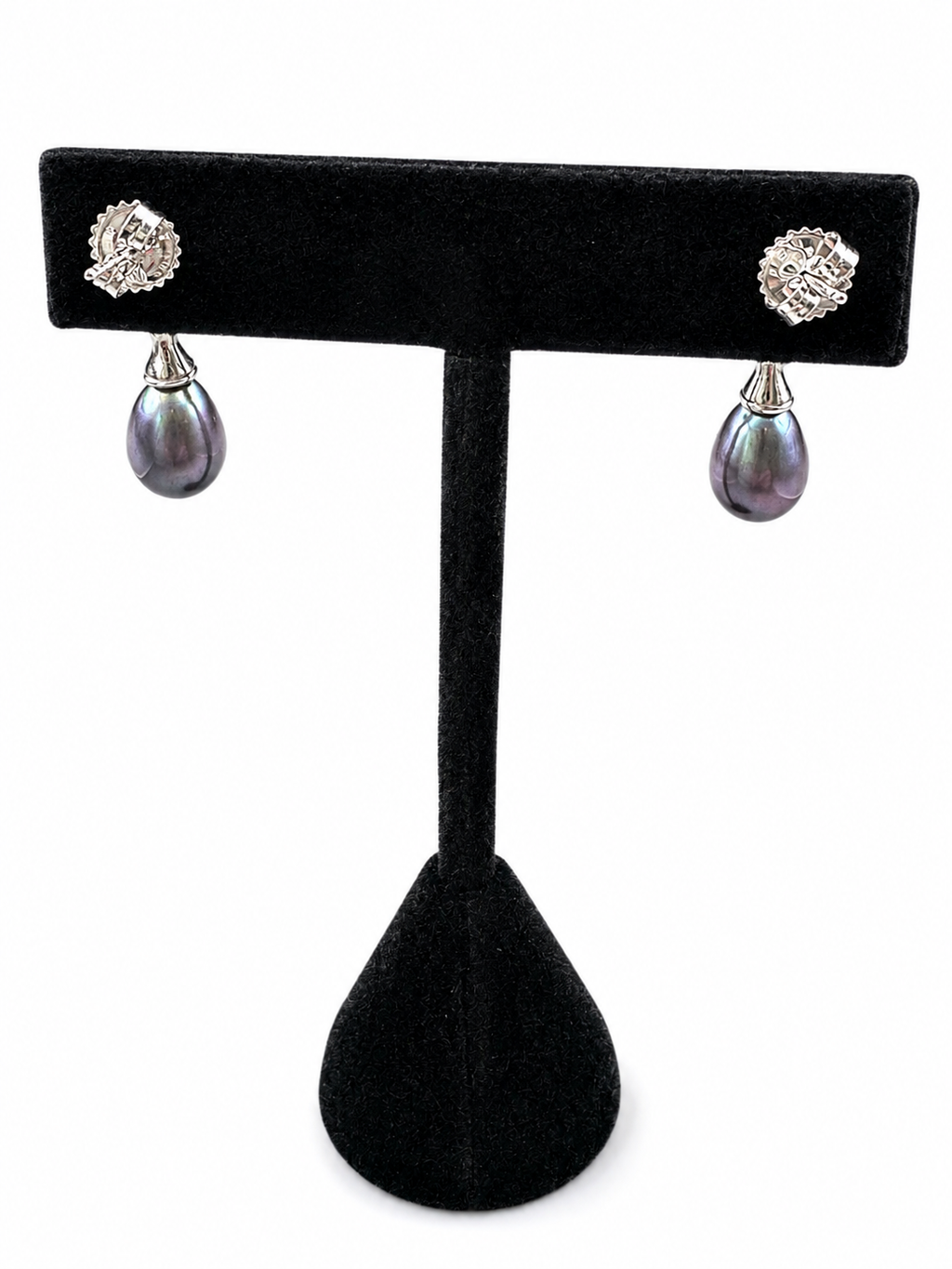 Freshwater Pearl Drop Earrings Silver Tone Purple Iridescent Teardrop Vintage