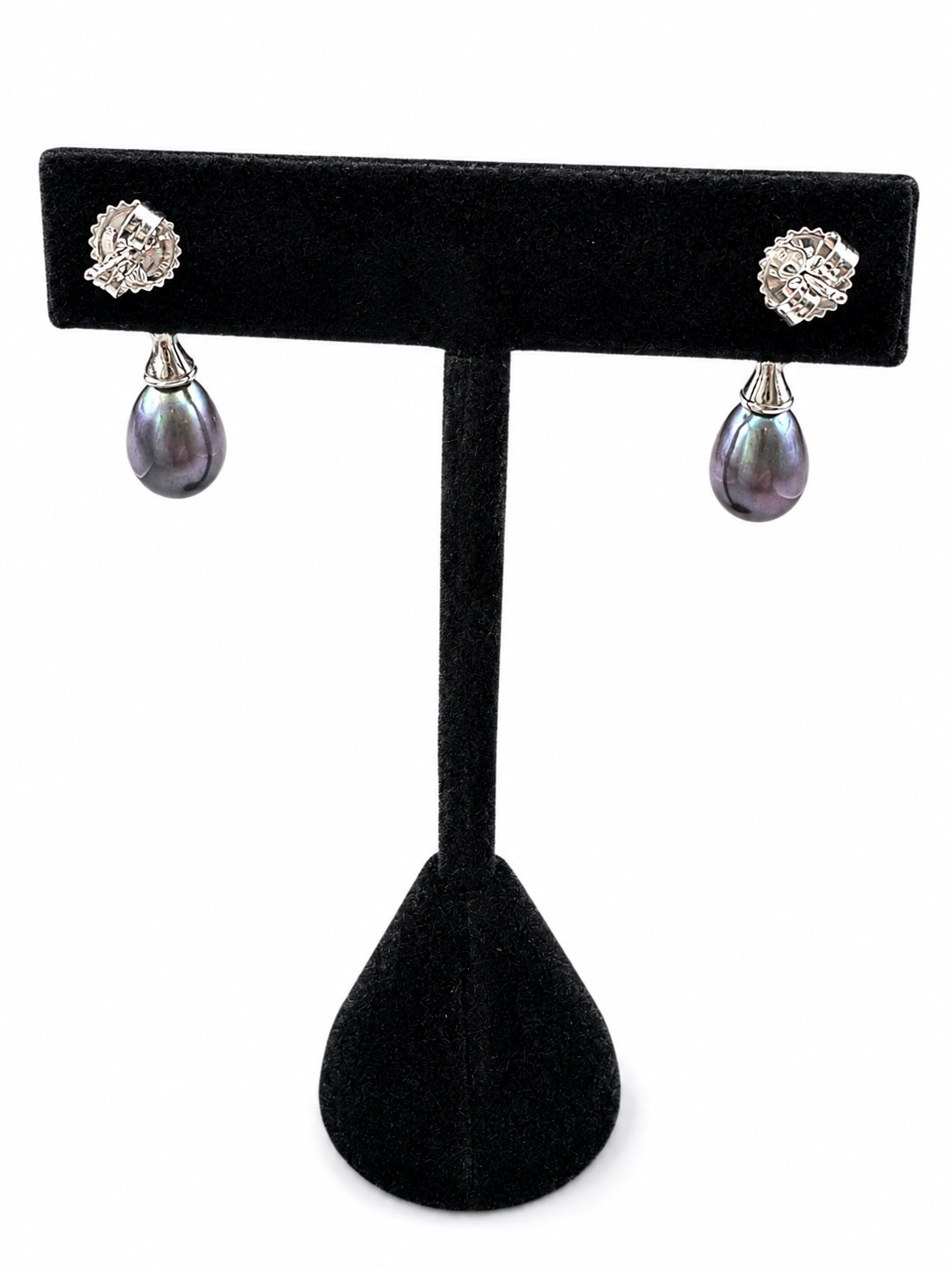 Freshwater Pearl Drop Earrings Silver Tone Purple Iridescent Teardrop Vintage