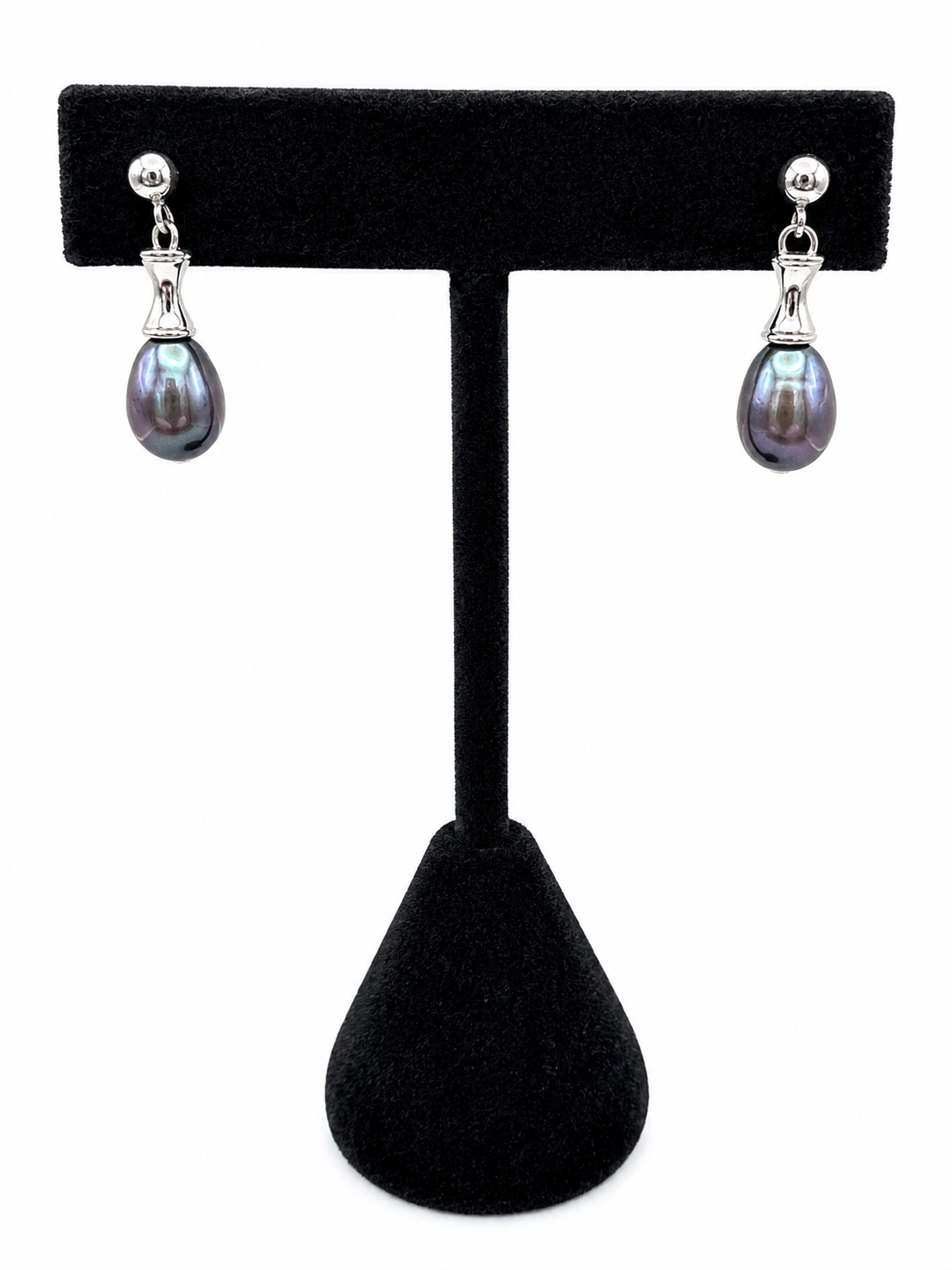 Freshwater Pearl Drop Earrings Silver Tone Purple Iridescent Teardrop Vintage