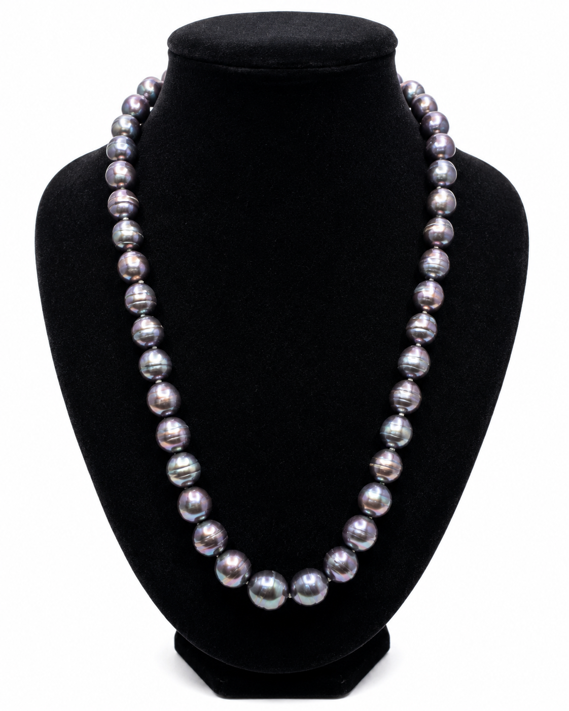 Vintage Dark Peacock Pearl Necklace 20" Purple Black Round Beads Silver Tone Clasp