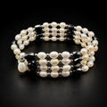 Long Convertible Pearl & Black Bead Magnetic Necklace Bracelet Multi Strand