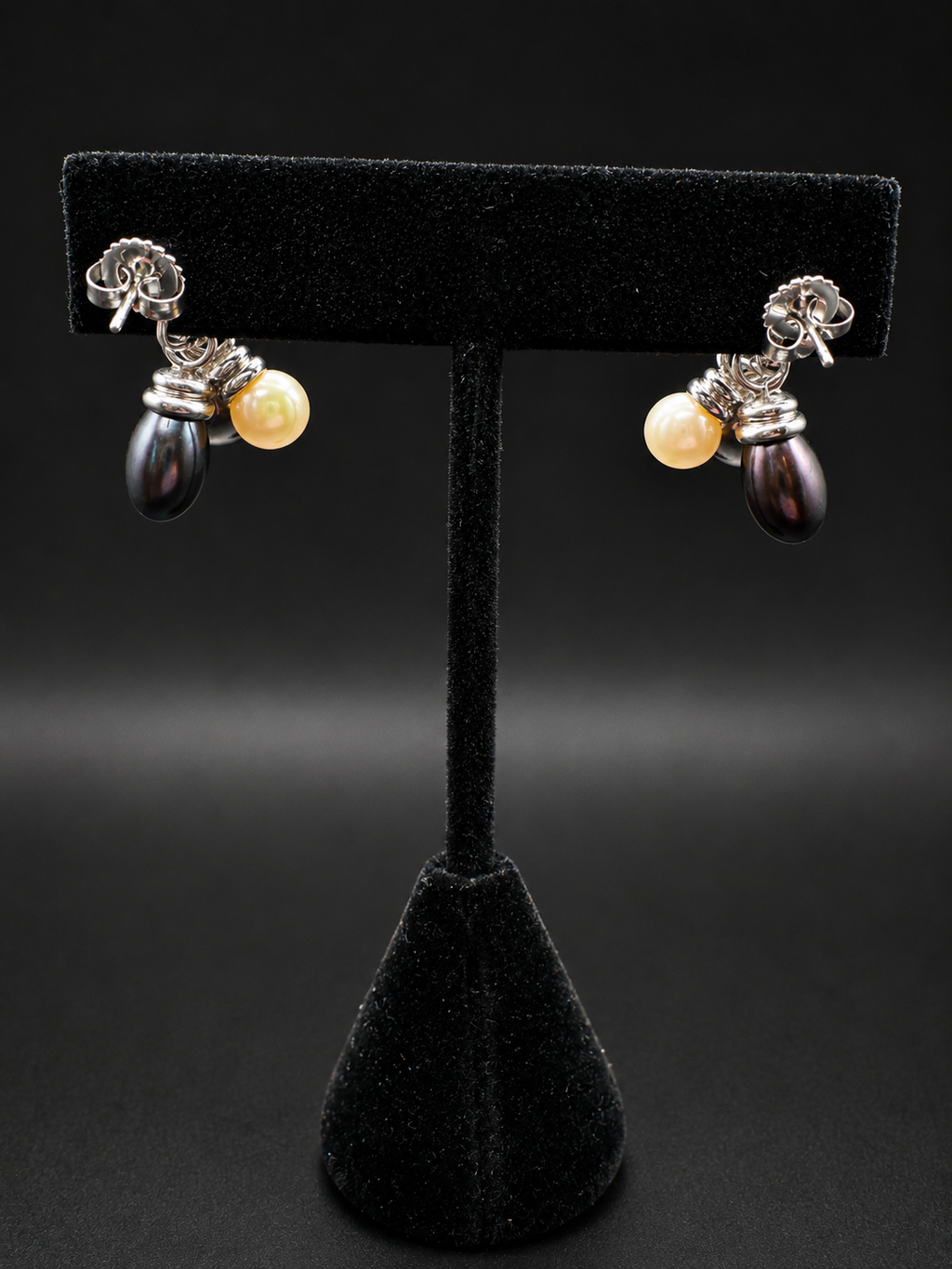 Mixed Pearl Drop Hoop Earrings White Peach Black Silver Tone Dangle