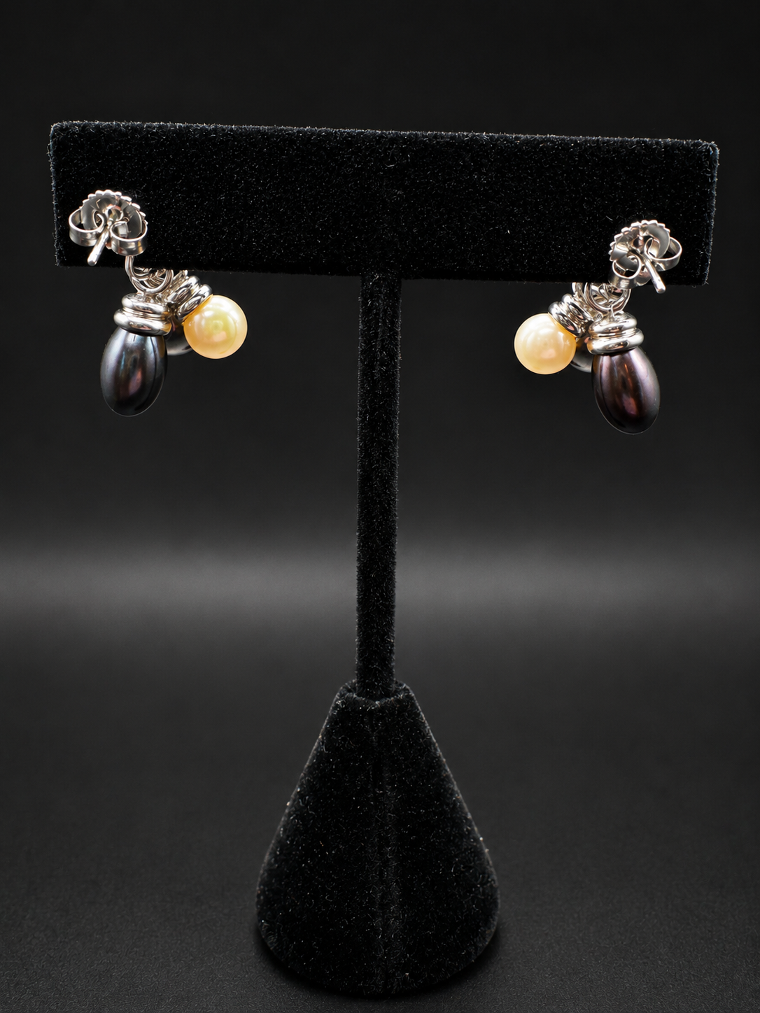 Mixed Pearl Drop Hoop Earrings White Peach Black Silver Tone Dangle