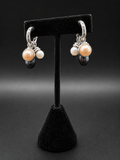 Mixed Pearl Drop Hoop Earrings White Peach Black Silver Tone Dangle