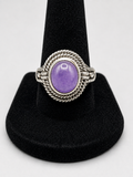 925 Sterling Silver Purple Cabochon Ring Ornate Rope Braided Design Size 8