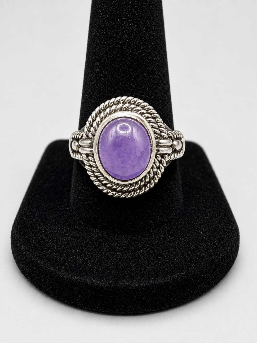 925 Sterling Silver Purple Cabochon Ring Ornate Rope Braided Design Size 8