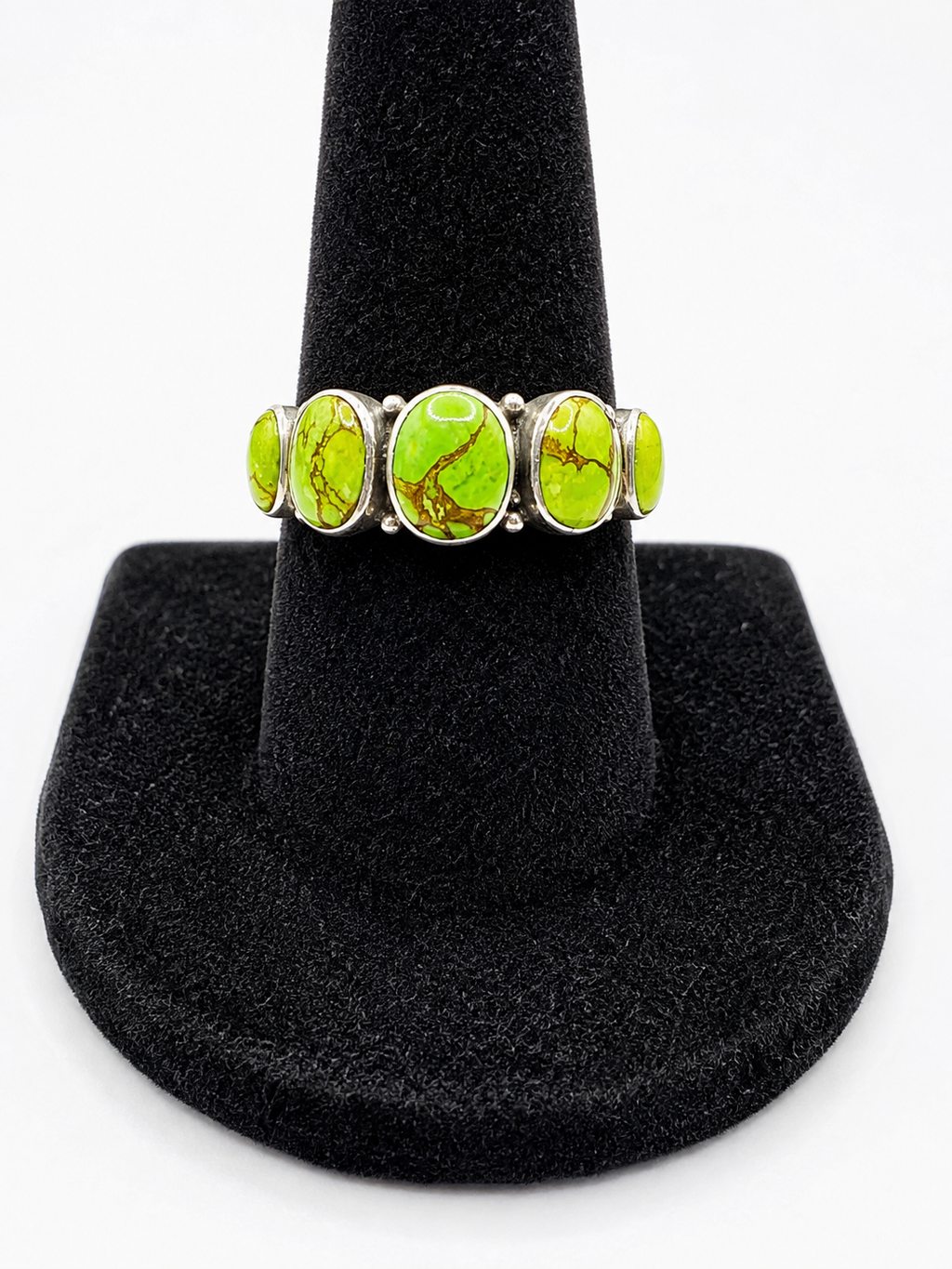 Vintage 925 Sterling Silver Green Turquoise 5 Stone Ring Size 7