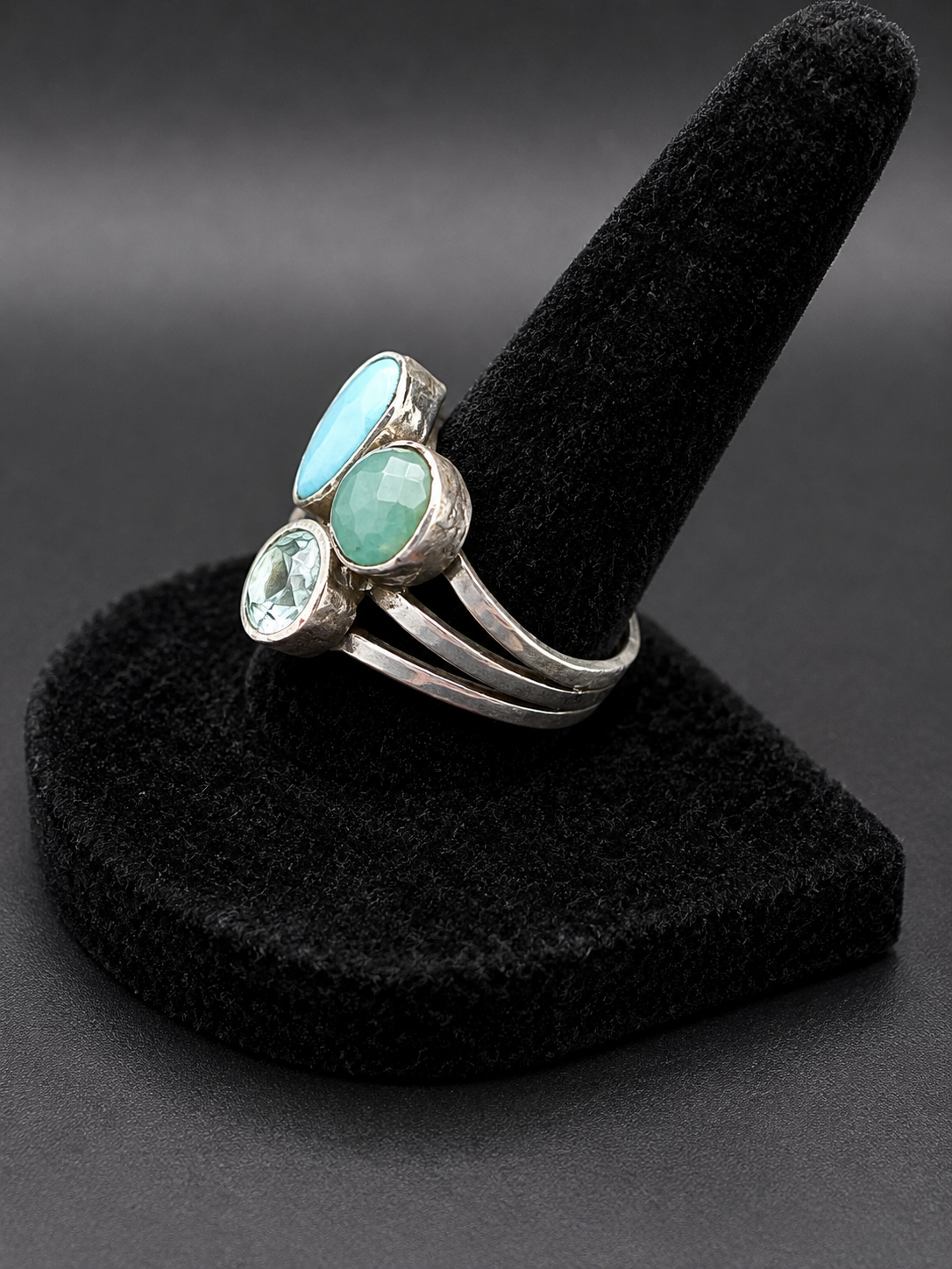Larimar Moonstone Labradorite Aquamarine Sterling Silver Multi-Stone Ring Size 8