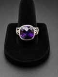 Vintage-Style 925 Sterling Silver Purple Glass Statement Ring – Size 8