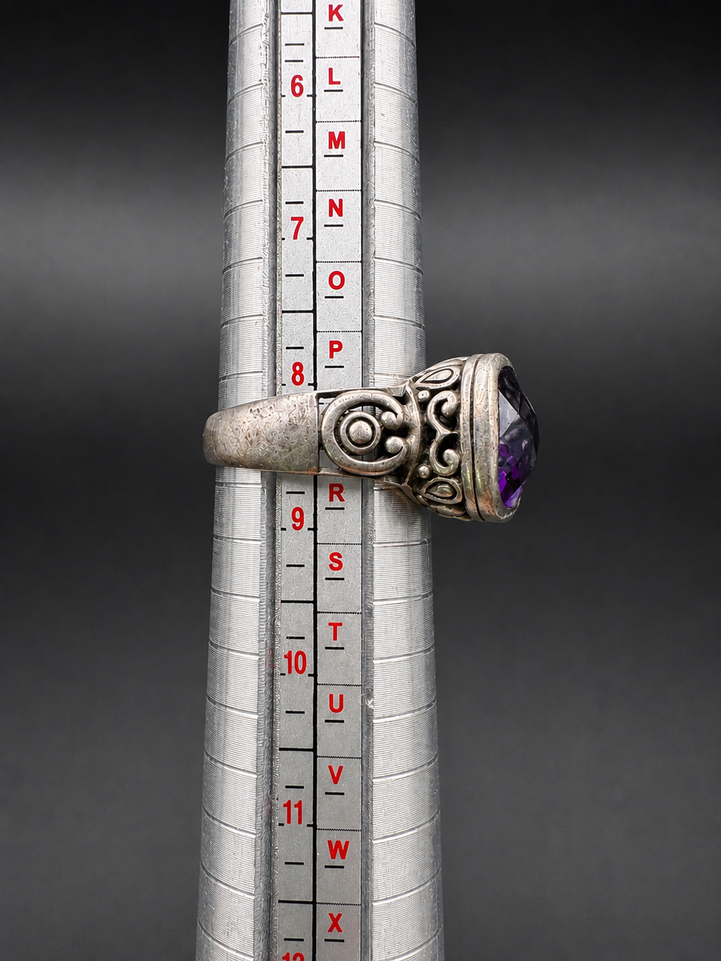 Vintage-Style 925 Sterling Silver Purple Glass Statement Ring – Size 8