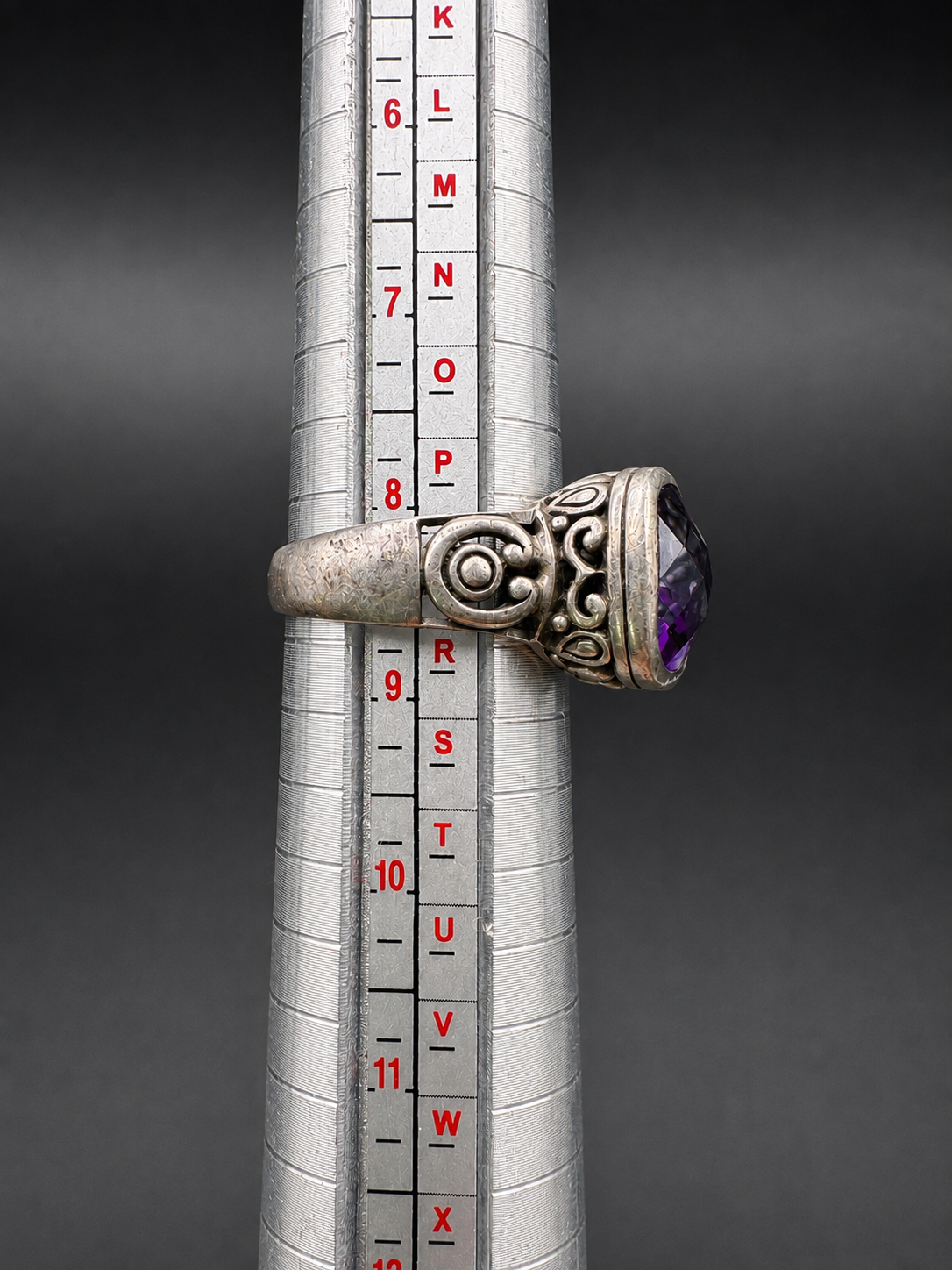 Vintage-Style 925 Sterling Silver Purple Glass Statement Ring – Size 8
