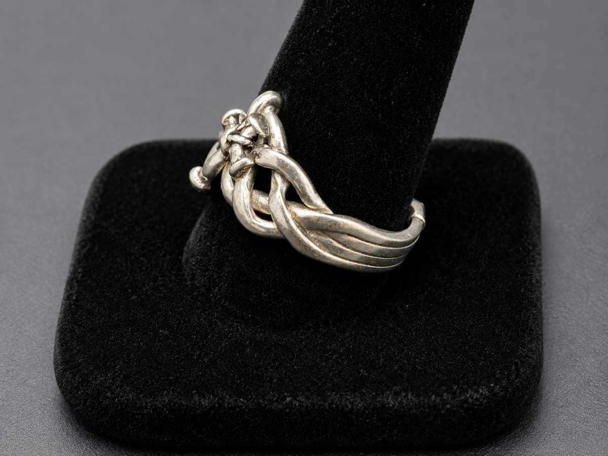 Sterling Silver Woven Celtic Knot Ring Intricate Braided Weave Design Vintage Style