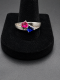 Vintage Silver Tone Pink & Blue Faceted Stone Ring Crossover Style Size 8