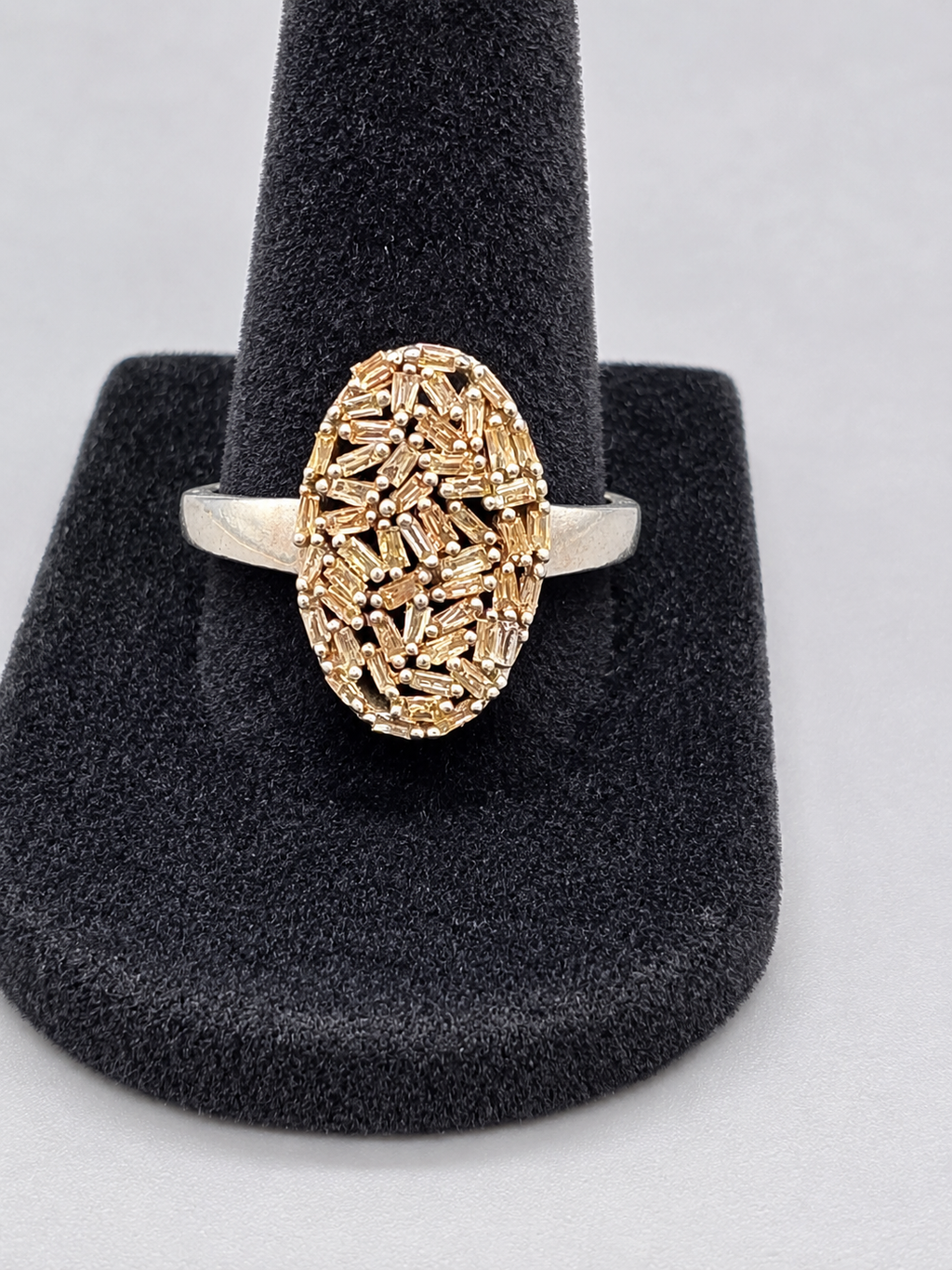 D'Joy 925 Sterling Silver Oval Baguette Cluster Statement Ring