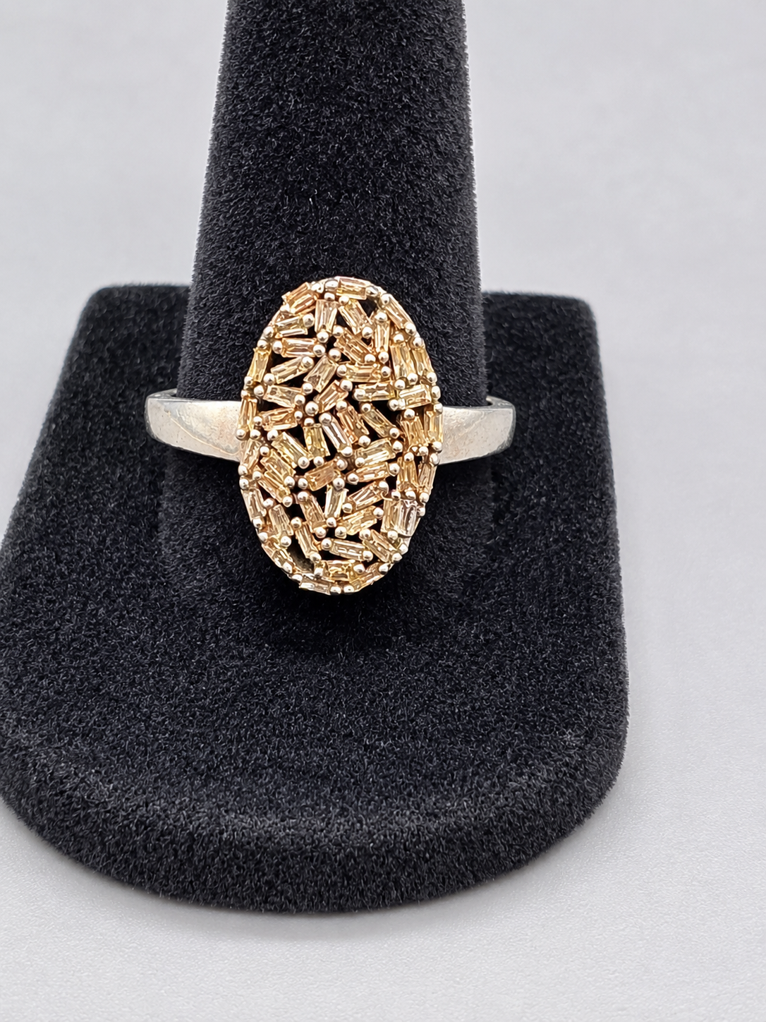 D'Joy 925 Sterling Silver Oval Baguette Cluster Statement Ring