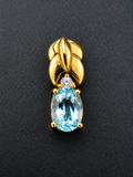 HanThai 925 Sterling Silver Gold Tone Blue Gemstone Pendant 1.2g Thailand