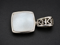 Vintage Silver Tone Floral Scroll Square Pendant w Heart Cutout Bail