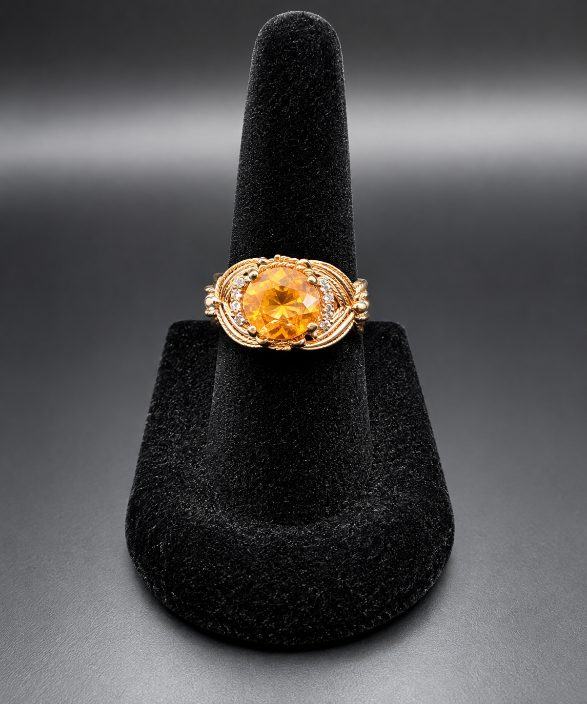 Vintage Orange Citrine Color Floral Cocktail Ring Size 5.5