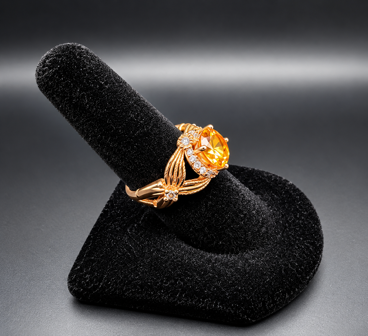 Vintage Orange Citrine Color Floral Cocktail Ring Size 5.5