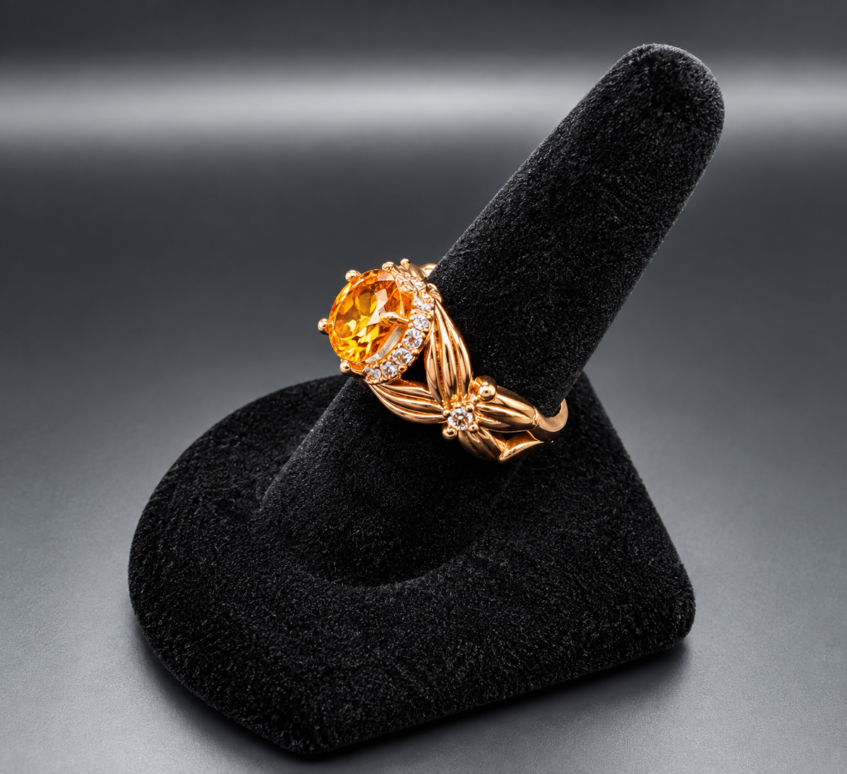 Vintage Orange Citrine Color Floral Cocktail Ring Size 5.5