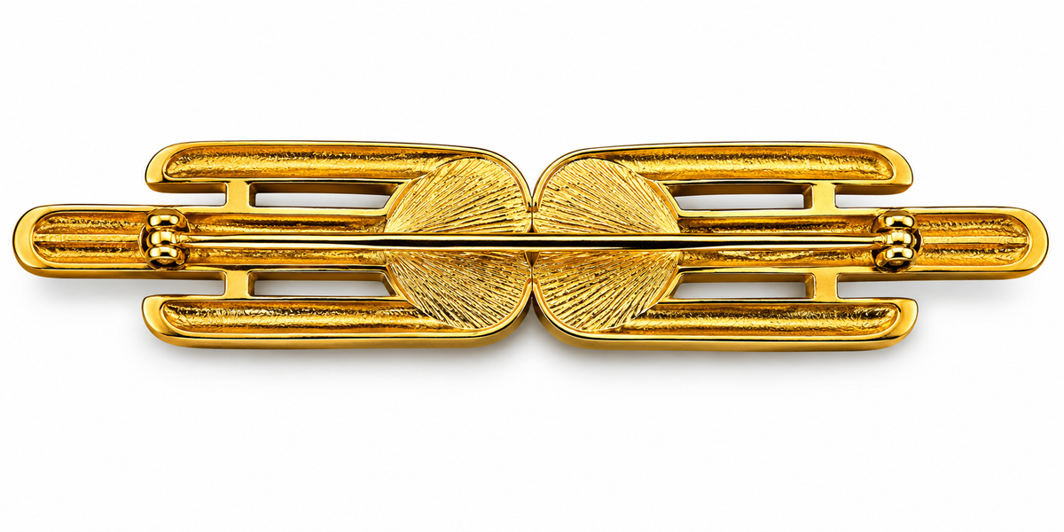 Vintage Monet Gold Tone Double Heart Rhinestone Bar Brooch Pin Signed