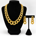 Monet Gold Tone Chunky Link Necklace & Dangle Earrings Set Vintage Signed