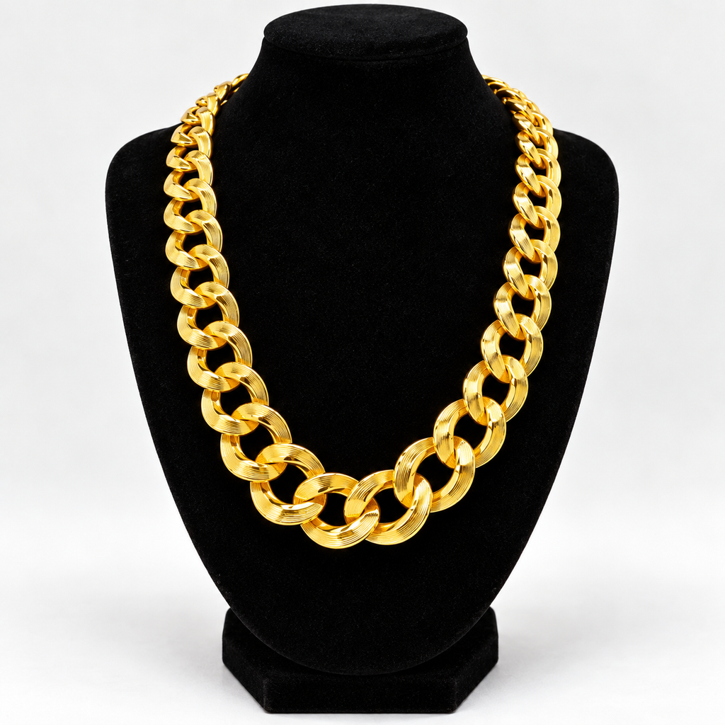 Monet Gold Tone Chunky Link Necklace & Dangle Earrings Set Vintage Signed