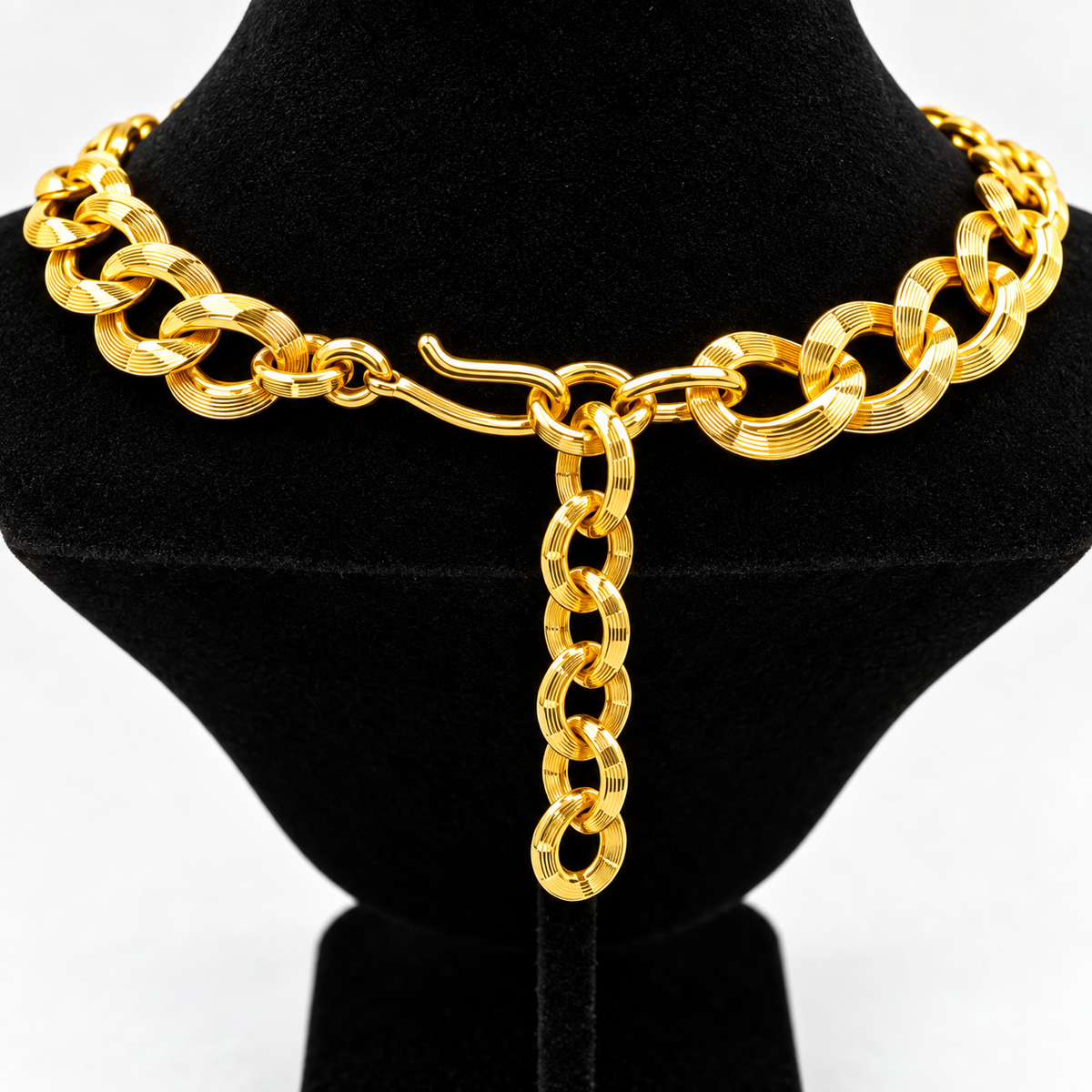 Monet Gold Tone Chunky Link Necklace & Dangle Earrings Set Vintage Signed