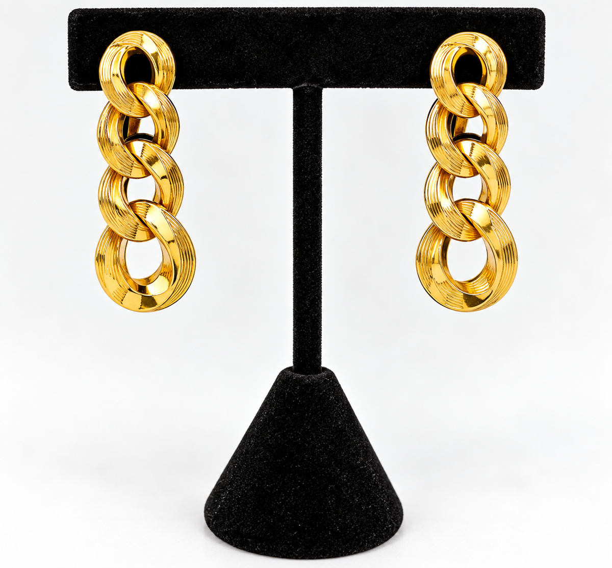 Monet Gold Tone Chunky Link Necklace & Dangle Earrings Set Vintage Signed