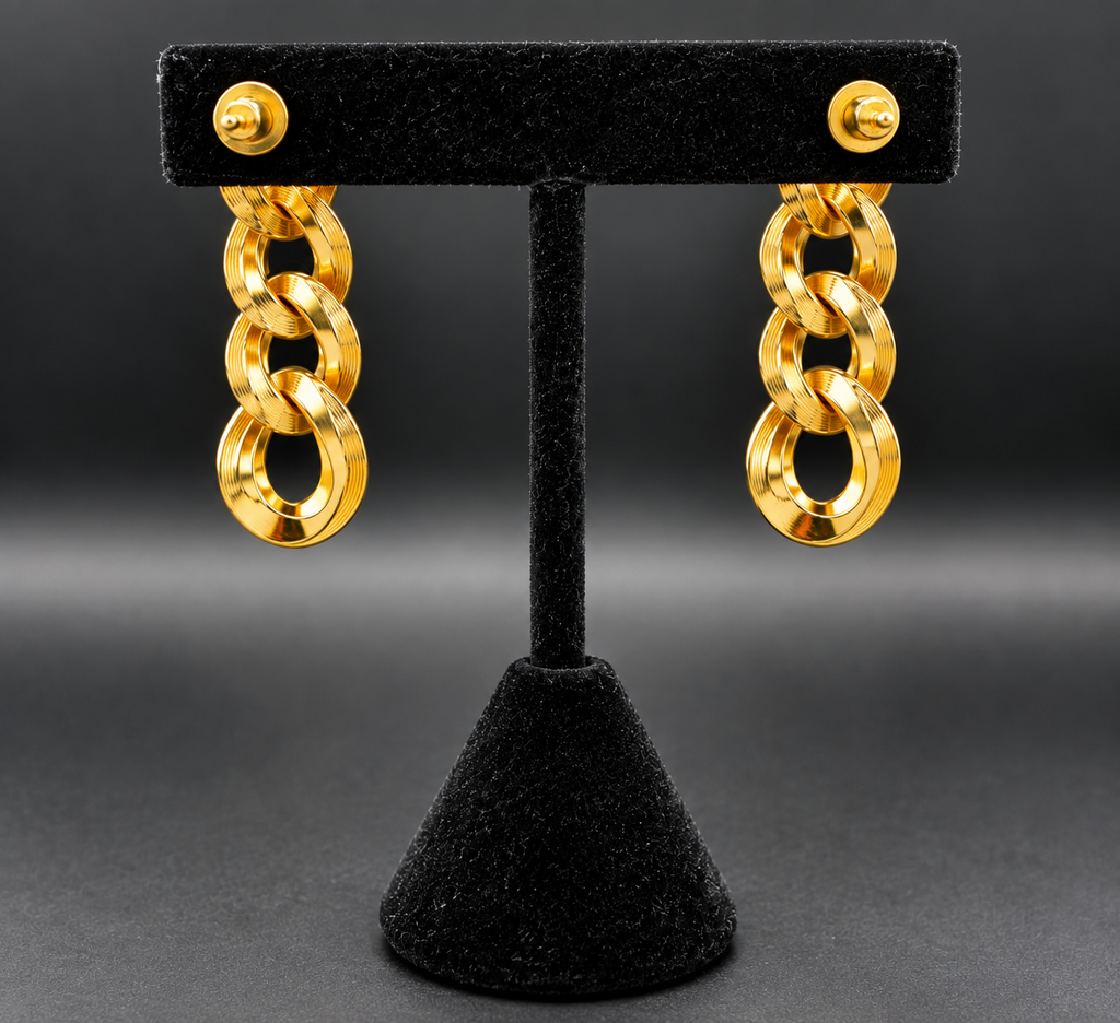 Monet Gold Tone Chunky Link Necklace & Dangle Earrings Set Vintage Signed
