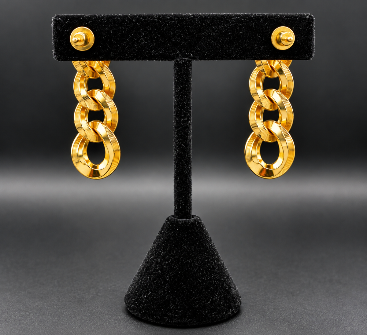 Monet Gold Tone Chunky Link Necklace & Dangle Earrings Set Vintage Signed