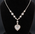 Heart Crystal Pendant Necklace Silver Tone Rhinestone Halo Adjustable 16-18"