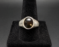 Vintage Black Onyx Cabochon Silver Tone Signet Ring Modernist Statement Size 8