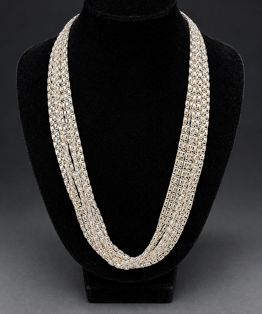 Vintage Sarah Coventry Signed Silver Tone Multi Strand Byzantine Necklace w/Box