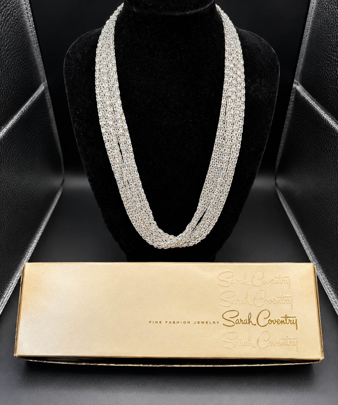 Vintage Sarah Coventry Signed Silver Tone Multi Strand Byzantine Necklace w/Box