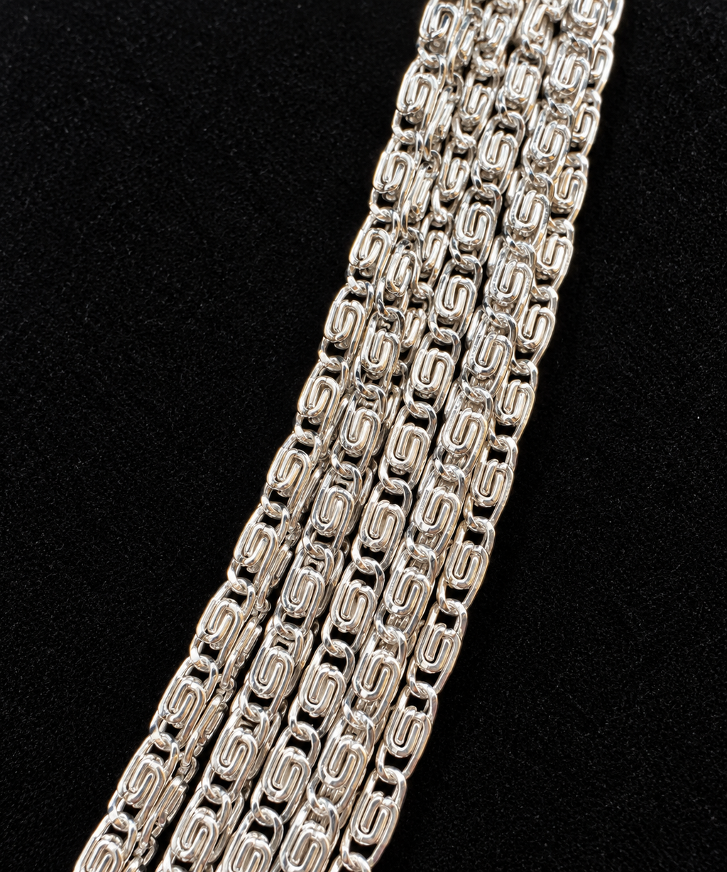 Vintage Sarah Coventry Signed Silver Tone Multi Strand Byzantine Necklace w/Box