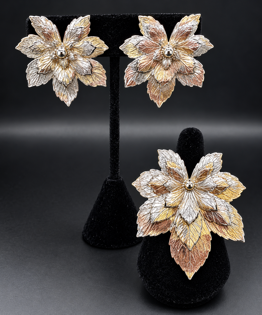 Sarah Coventry Silver Tone Leaf Brooch & Clip On Earrings Set Vintage Signed