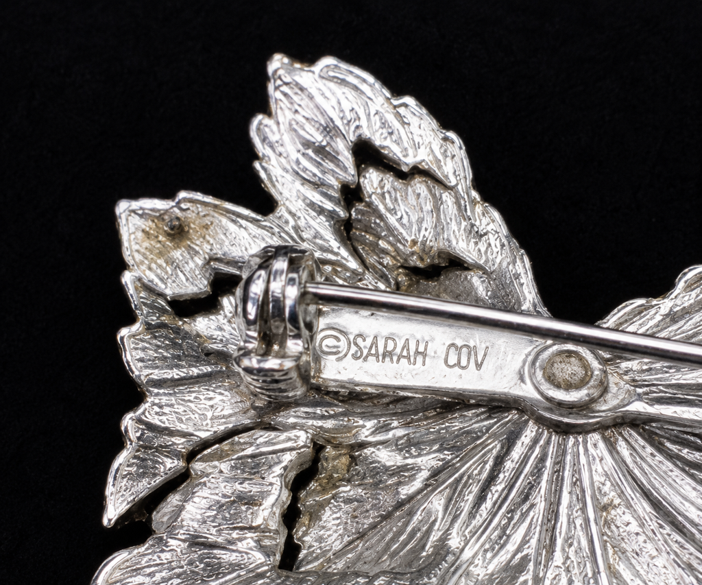 Sarah Coventry Silver Tone Leaf Brooch & Clip On Earrings Set Vintage Signed