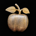 Vintage Gold Tone Textured Apple Brooch Pin Figural Fruit Teacher Harvest
