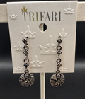 Trifari Silver Tone Marcasite Look Dangle Earrings Smoky Rhinestone NWT