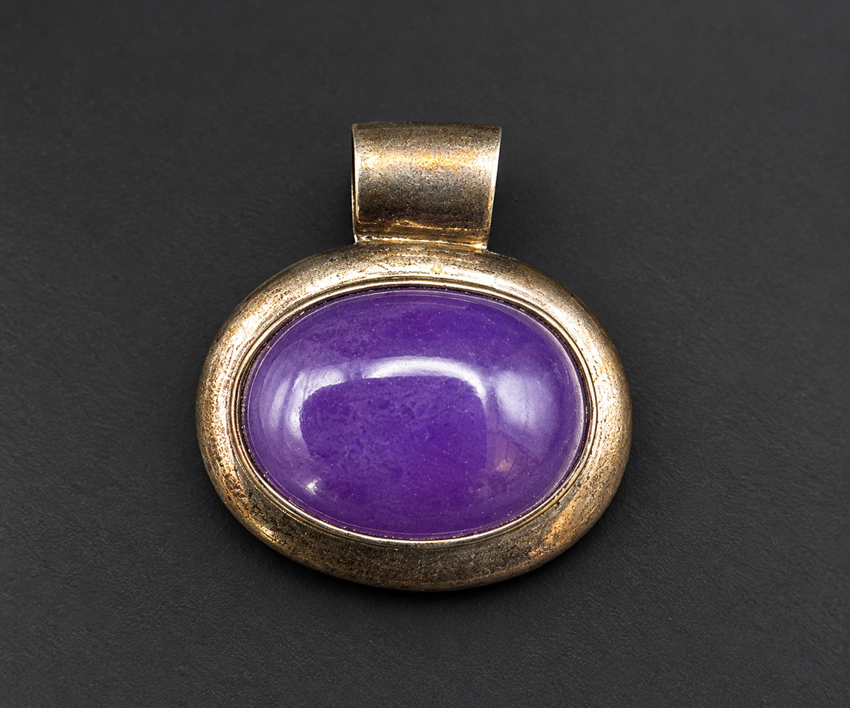 Vintage VINTA 925 Sterling Silver Purple Cabochon Pendant Scandinavian Modern