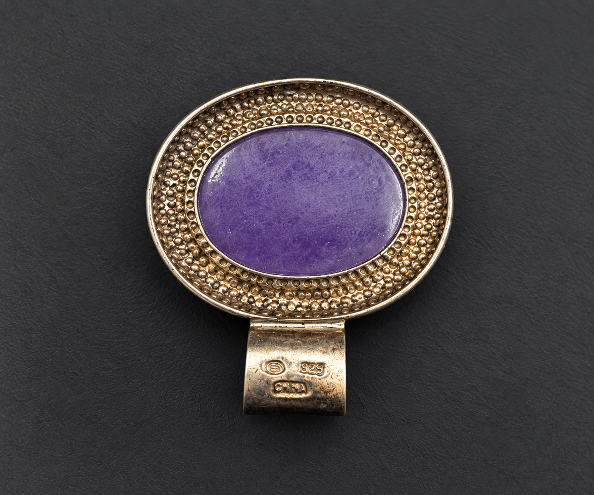 Vintage VINTA 925 Sterling Silver Purple Cabochon Pendant Scandinavian Modern