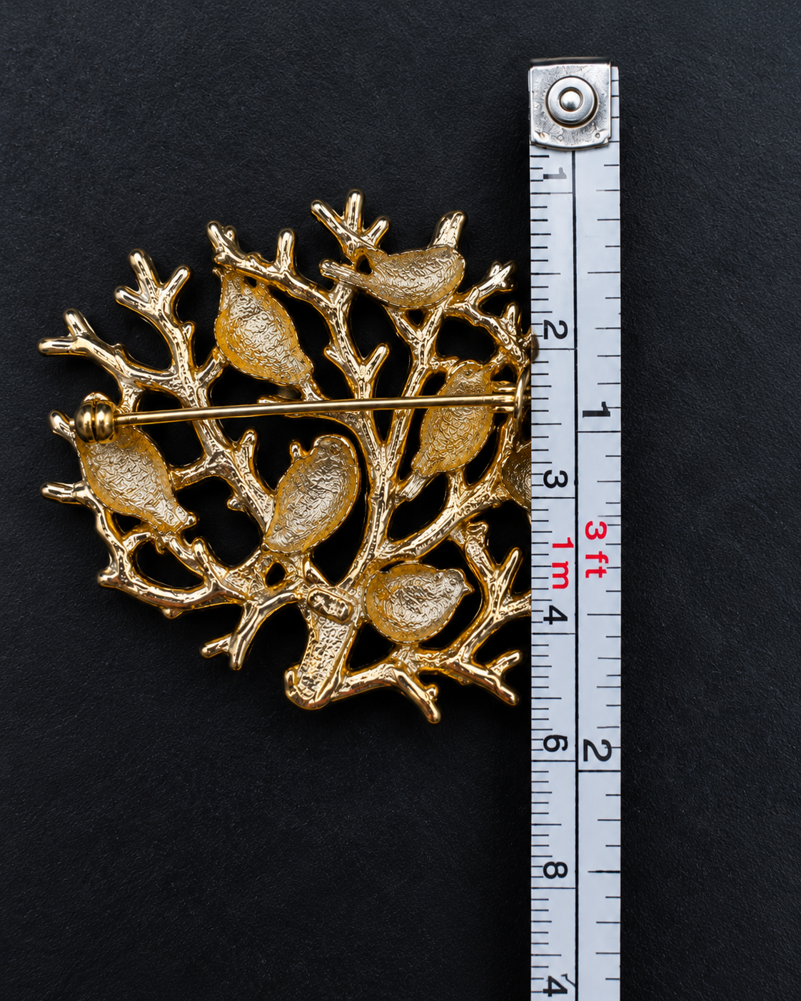 Vintage JJ Jonette Eight Birds in Tree Branch Gold Tone Brooch Pin Signed