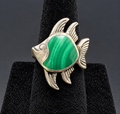 Vintage Sterling Silver Malachite Fish Ring Size 5.5 Green Stone Figural Estate