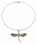 Signed "Best" Dragonfly Pendant Wire Choker Necklace Silver Tone Gold Tone VTG